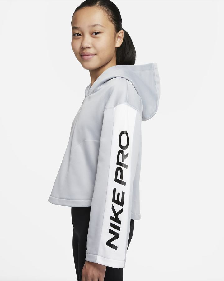 Sudadera Con Capucha Nike Pro Therma-FIT Kids Niña Gris Claro Blancas | ZAIGB-6173
