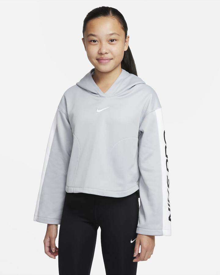 Sudadera Con Capucha Nike Pro Therma-FIT Kids Niña Gris Claro Blancas | ZAIGB-6173