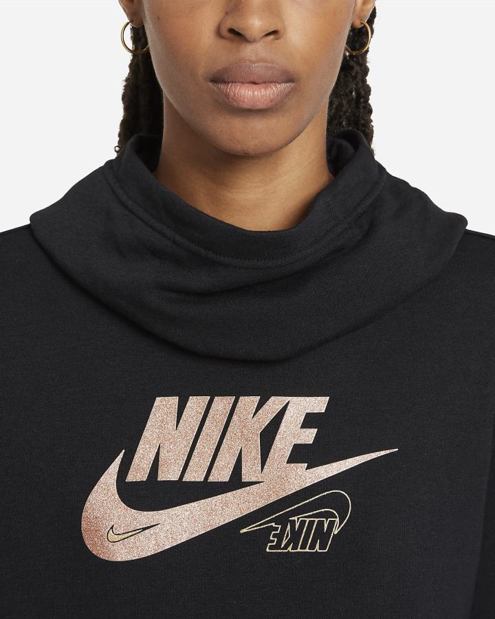 Sudadera Con Capucha Nike Sportswear Club Fleece Funnel-Neck Glitter Mujer Negras | ASQVF-2739