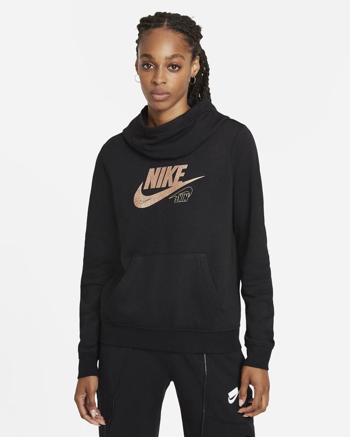 Sudadera Con Capucha Nike Sportswear Club Fleece Funnel-Neck Glitter Mujer Negras | ASQVF-2739