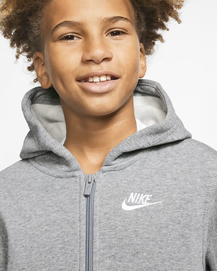 Sudadera Con Capucha Nike Sportswear Club Kids Full-Zip Niño Gris Oscuro Blancas | BAWES-1645