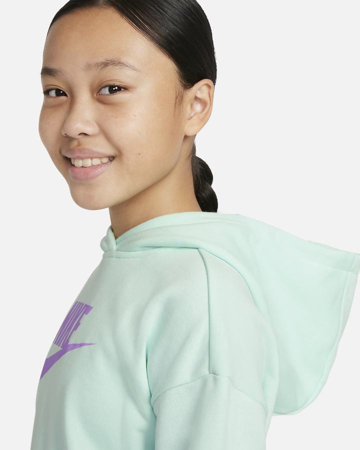 Sudadera Con Capucha Nike Sportswear Club Kids French Terry Cropped (Extended Size) Niña Verde Menta Moradas | BLTHG-8619