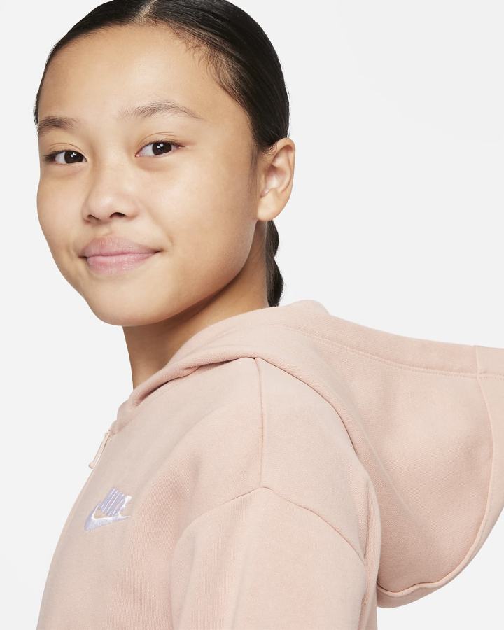 Sudadera Con Capucha Nike Sportswear Club Fleece Kids Full-Zip Niña Rosas Blancas | CZPLG-0793