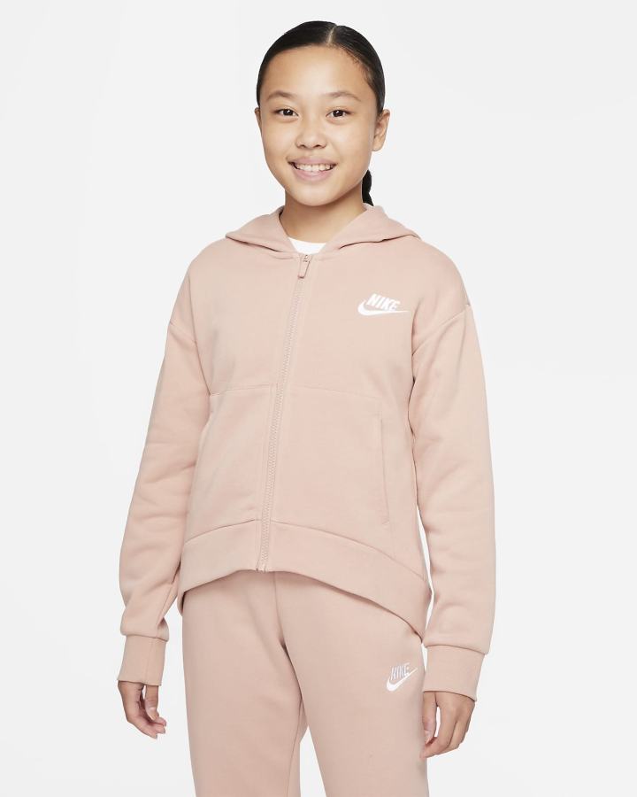Sudadera Con Capucha Nike Sportswear Club Fleece Kids Full-Zip Niña Rosas Blancas | CZPLG-0793