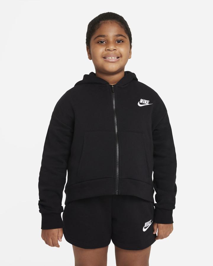 Sudadera Con Capucha Nike Sportswear Club Fleece Kids Full-Zip Niña Negras Blancas | DMEQX-8632