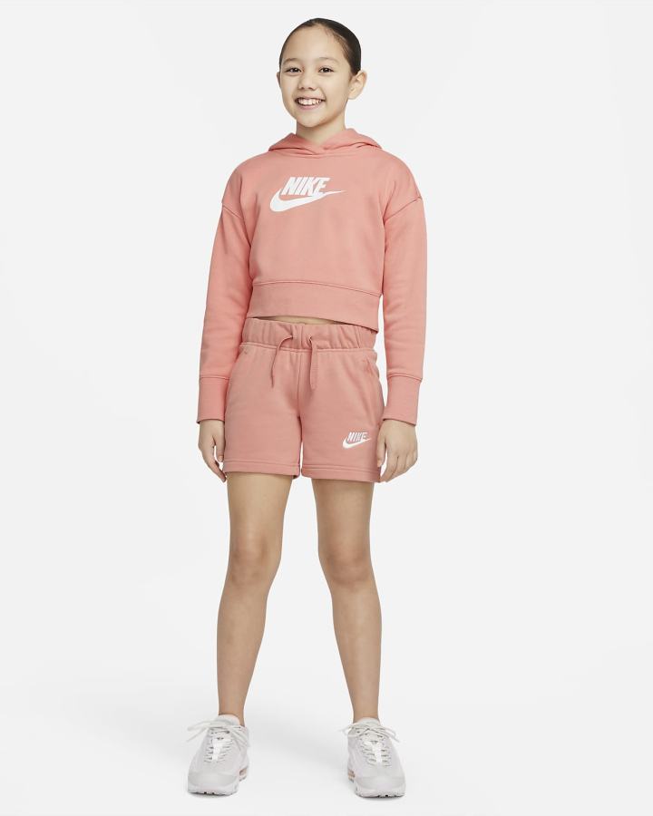 Sudadera Con Capucha Nike Sportswear Club Kids French Terry Cropped (Extended Size) Niña Blancas | DPZHX-3082
