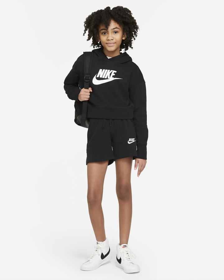 Sudadera Con Capucha Nike Sportswear Club Kids French Terry Cropped (Extended Size) Niña Blancas | DPZHX-3082