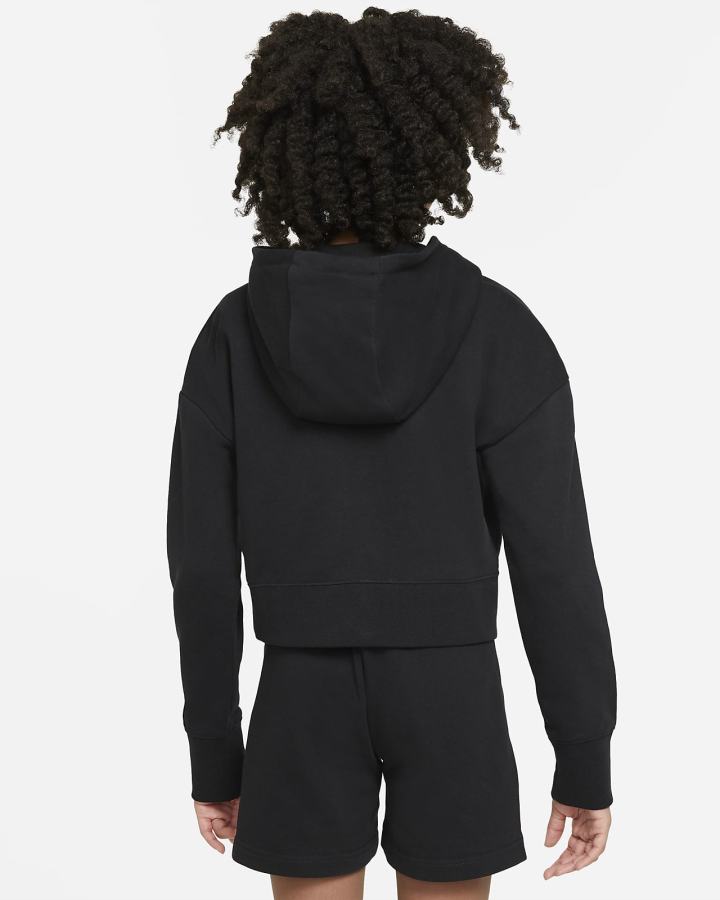 Sudadera Con Capucha Nike Sportswear Club Kids French Terry Cropped (Extended Size) Niña Negras Blancas | DYQJI-6241