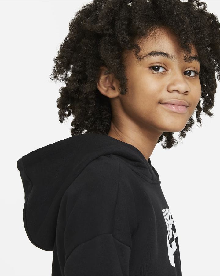 Sudadera Con Capucha Nike Sportswear Club Kids French Terry Cropped (Extended Size) Niña Negras Blancas | DYQJI-6241