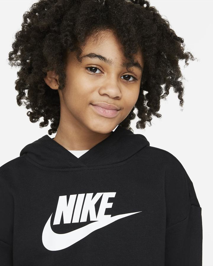 Sudadera Con Capucha Nike Sportswear Club Kids French Terry Cropped (Extended Size) Niña Negras Blancas | DYQJI-6241