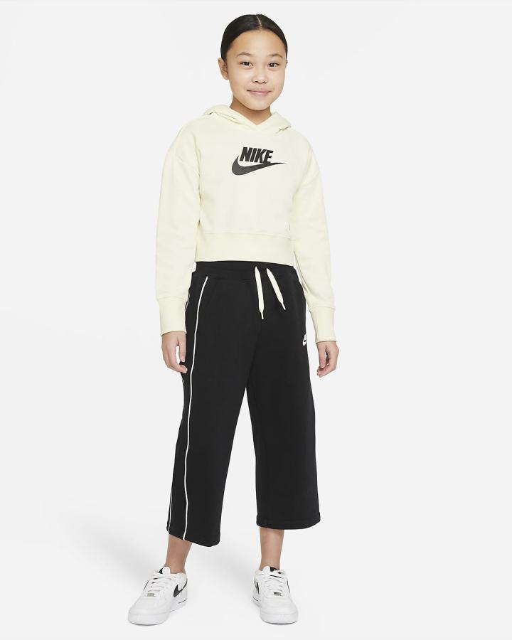 Sudadera Con Capucha Nike Sportswear Club Kids French Terry Cropped (Extended Size) Niña Negras Blancas | DYQJI-6241