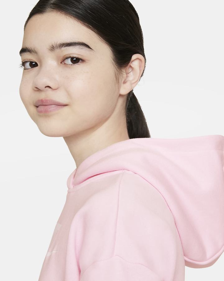 Sudadera Con Capucha Nike Sportswear Club Kids French Terry Cropped (Extended Size) Niña Rosas Blancas | EOFKJ-6482