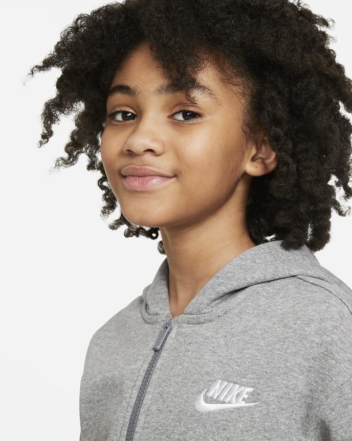 Sudadera Con Capucha Nike Sportswear Club Fleece Kids Full-Zip Niña Gris Oscuro Blancas | FSJPB-3796