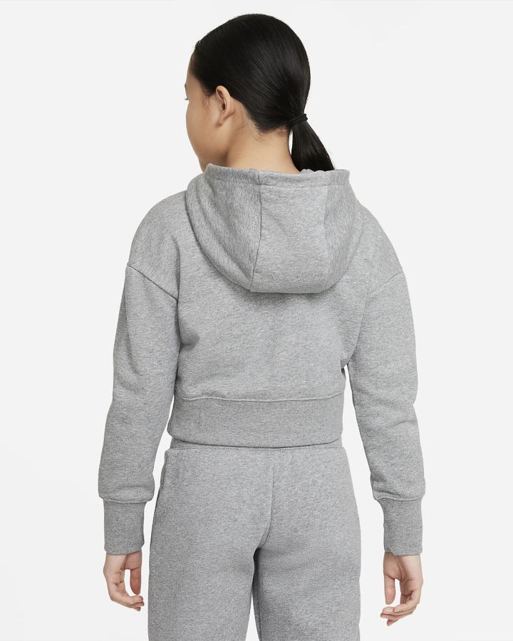 Sudadera Con Capucha Nike Sportswear Club Kids French Terry Cropped (Extended Size) Niña Gris Oscuro Blancas | FXHPS-5706