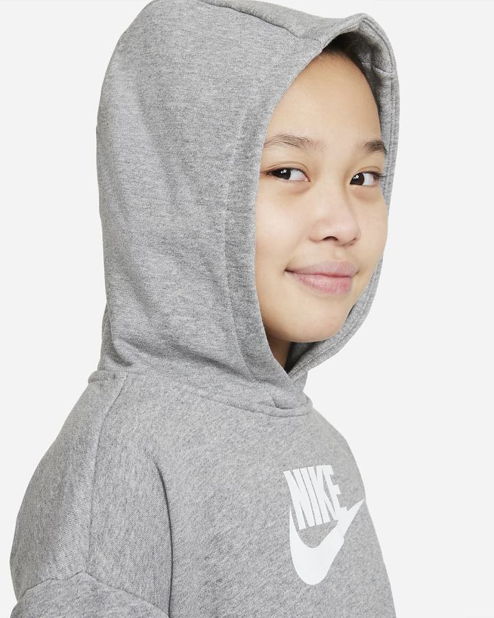 Sudadera Con Capucha Nike Sportswear Club Kids French Terry Cropped (Extended Size) Niña Gris Oscuro Blancas | FXHPS-5706