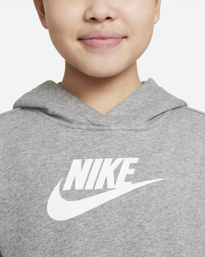 Sudadera Con Capucha Nike Sportswear Club Kids French Terry Cropped (Extended Size) Niña Gris Oscuro Blancas | FXHPS-5706
