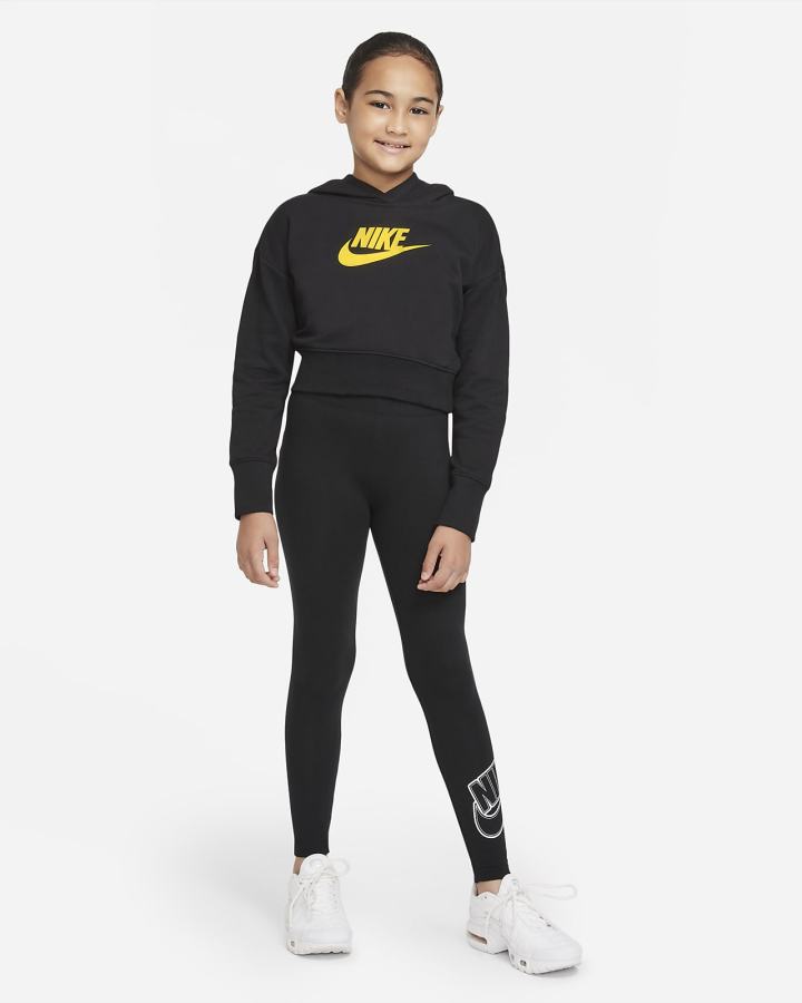 Sudadera Con Capucha Nike Sportswear Club Kids French Terry Cropped (Extended Size) Niña Gris Oscuro Blancas | FXHPS-5706