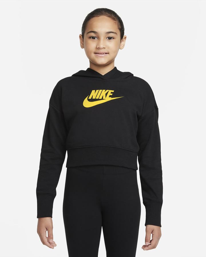 Sudadera Con Capucha Nike Sportswear Club Kids French Terry Cropped (Extended Size) Niña Negras | GALEW-7864