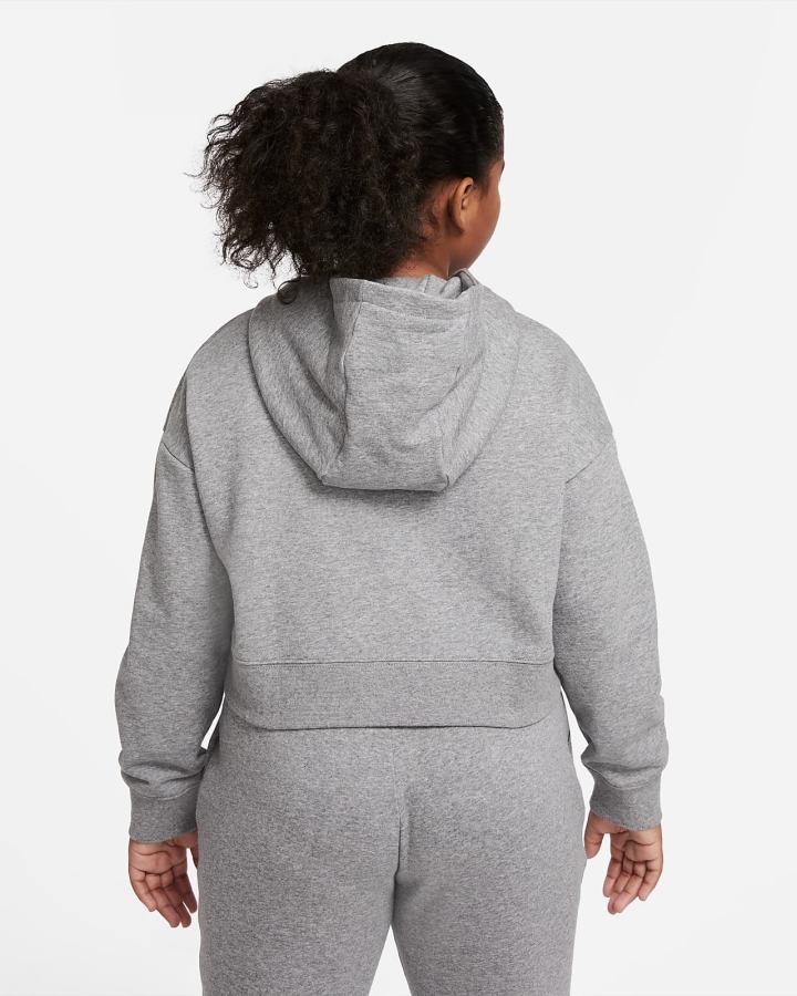 Sudadera Con Capucha Nike Sportswear Club Kids French Terry Cropped (Extended Size) Niña Gris Oscuro Blancas | GNFHJ-0259