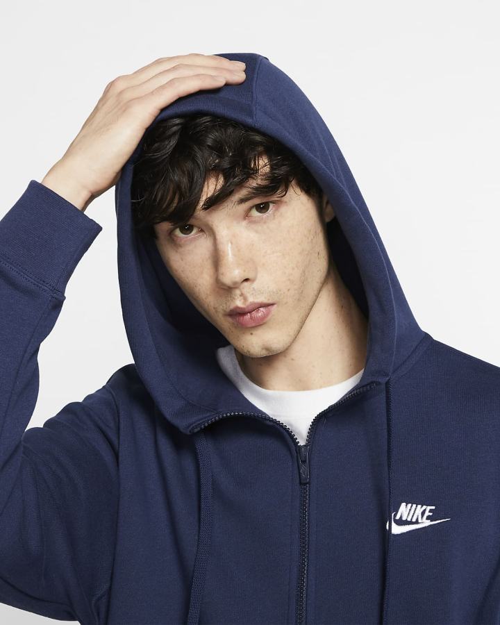 Sudadera Con Capucha Nike Sportswear Club Fleece Full-Zip Hombre Azul Marino Blancas | GZQCN-3078
