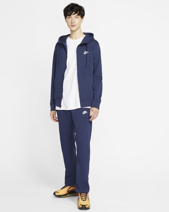 Sudadera Con Capucha Nike Sportswear Club Fleece Full-Zip Hombre Azul Marino Blancas | GZQCN-3078