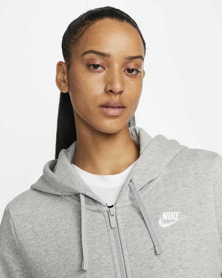 Sudadera Con Capucha Nike Sportswear Club Fleece Full-Zip Mujer Gris Oscuro Blancas | HAFJL-2368