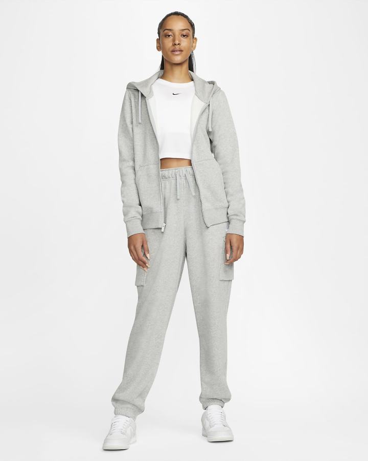 Sudadera Con Capucha Nike Sportswear Club Fleece Full-Zip Mujer Gris Oscuro Blancas | HAFJL-2368