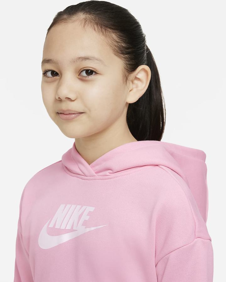 Sudadera Con Capucha Nike Sportswear Club Kids French Terry Cropped (Extended Size) Niña Rosas Blancas | HEKDU-3295