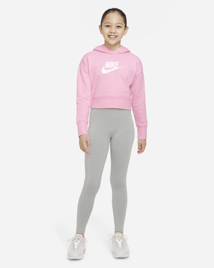 Sudadera Con Capucha Nike Sportswear Club Kids French Terry Cropped (Extended Size) Niña Rosas Blancas | HEKDU-3295