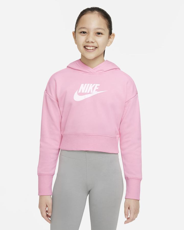 Sudadera Con Capucha Nike Sportswear Club Kids French Terry Cropped (Extended Size) Niña Rosas Blancas | HEKDU-3295