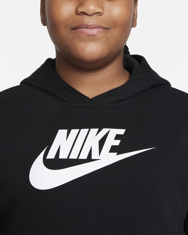 Sudadera Con Capucha Nike Sportswear Club Kids French Terry Cropped (Extended Size) Niña Negras Blancas | HKWQD-1672