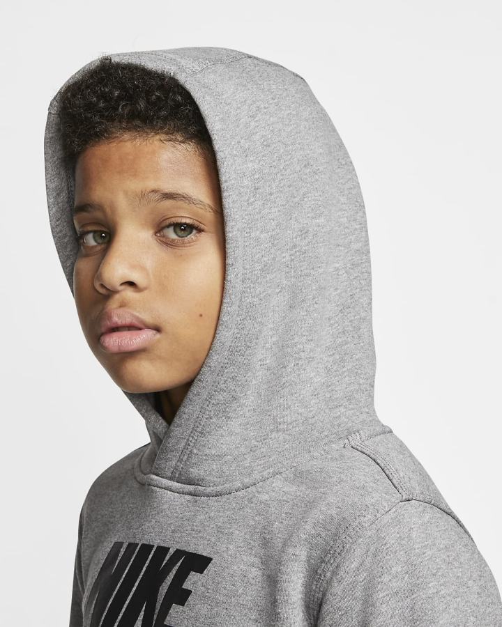 Sudadera Con Capucha Nike Sportswear Club Fleece Kids Niña Gris Oscuro | HTIPX-2894