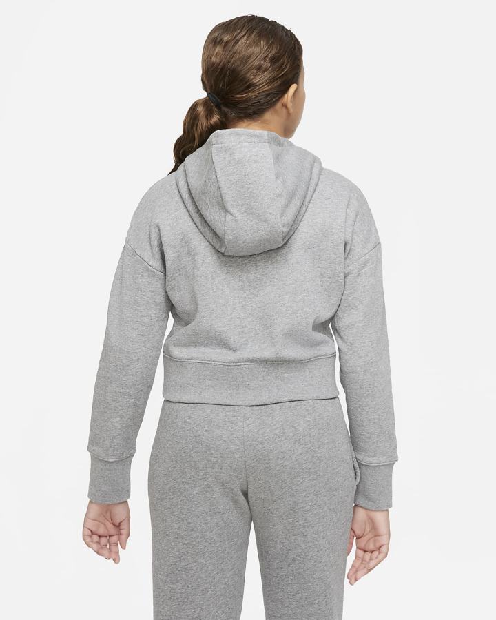 Sudadera Con Capucha Nike Sportswear Club Kids French Terry Cropped (Extended Size) Niña Gris Oscuro Rosas | IGTEP-9074