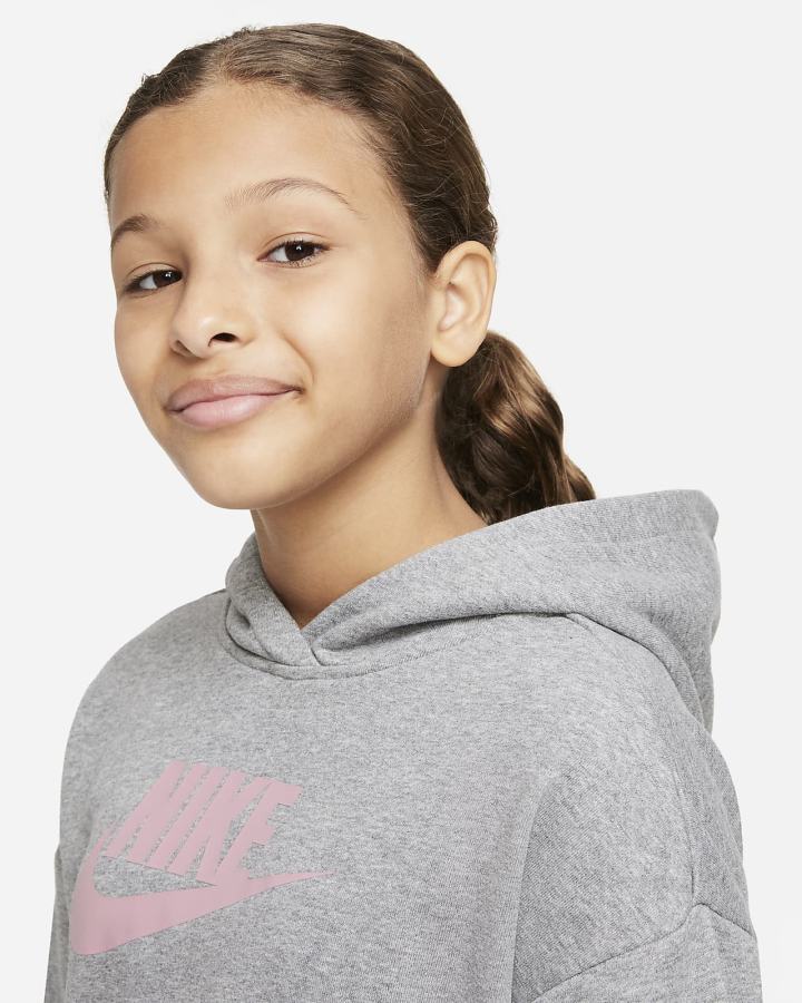 Sudadera Con Capucha Nike Sportswear Club Kids French Terry Cropped (Extended Size) Niña Gris Oscuro Rosas | IGTEP-9074