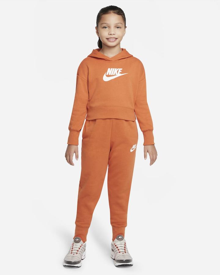 Sudadera Con Capucha Nike Sportswear Club Kids French Terry Cropped (Extended Size) Niña Gris Oscuro Rosas | IGTEP-9074