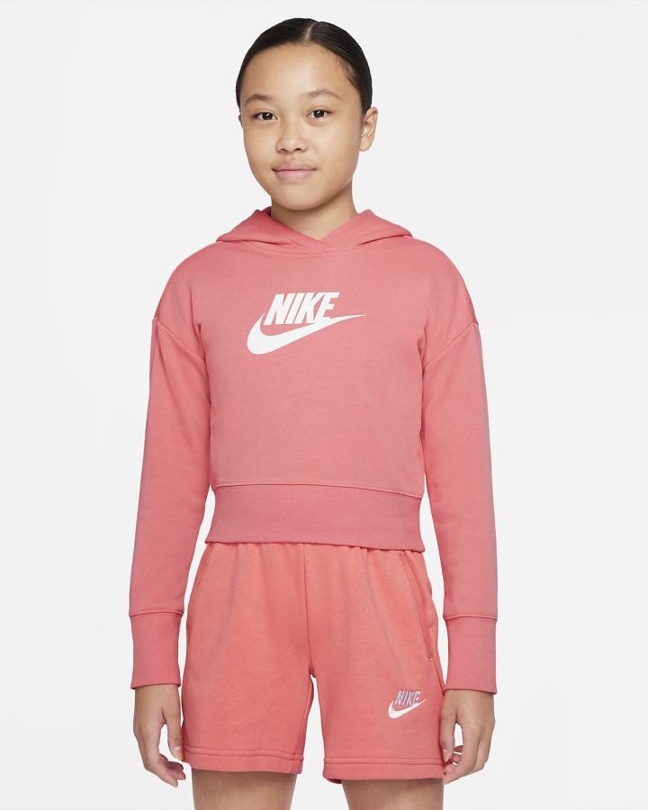Sudadera Con Capucha Nike Sportswear Club Kids French Terry Cropped (Extended Size) Niña Rosas Azules Blancas | JQDFB-2038