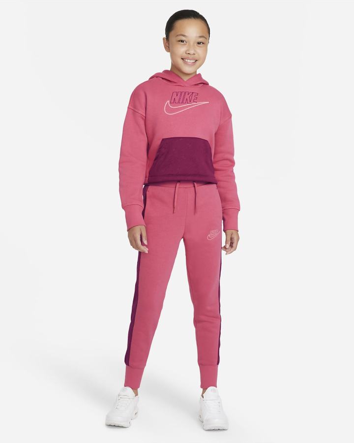 Sudadera Con Capucha Nike Sportswear Club Fleece Icon Clash Kids Niña Rosas Burdeos | JQVGD-9182