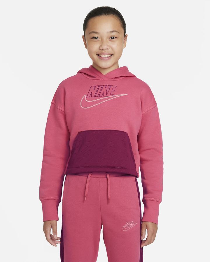 Sudadera Con Capucha Nike Sportswear Club Fleece Icon Clash Kids Niña Rosas Burdeos | JQVGD-9182