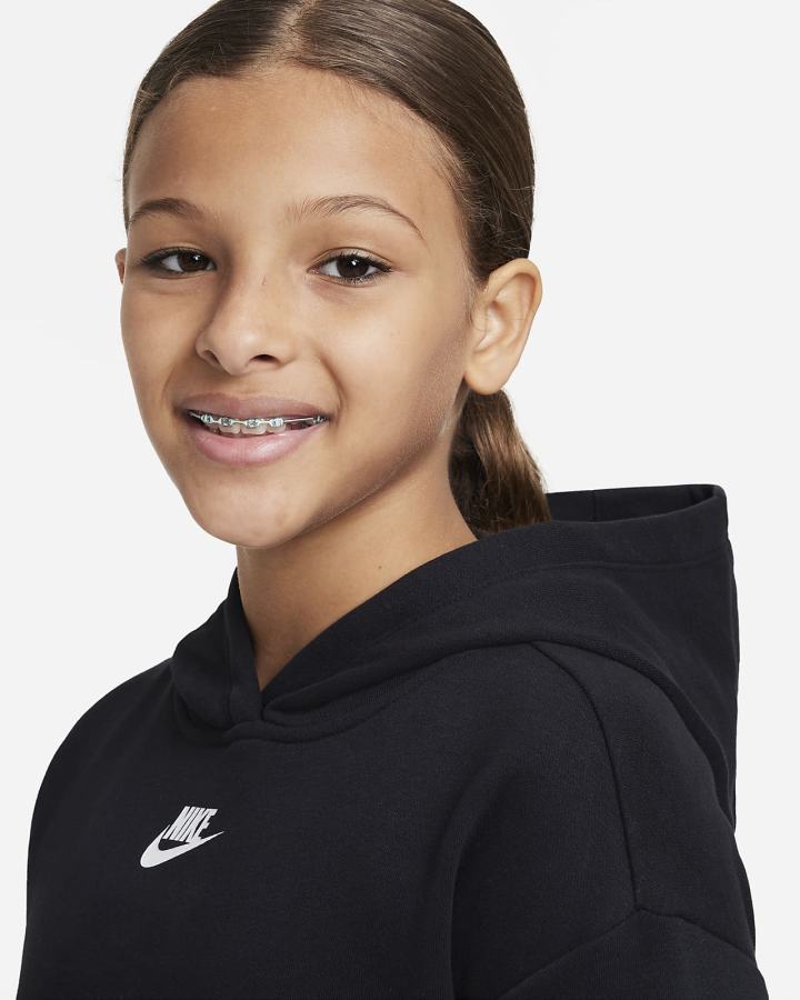 Sudadera Con Capucha Nike Sportswear Club Fleece Kids Niña Negras Blancas | JZOBA-6920