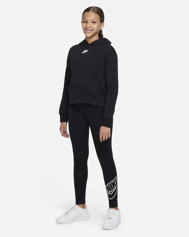 Sudadera Con Capucha Nike Sportswear Club Fleece Kids Niña Negras Blancas | JZOBA-6920