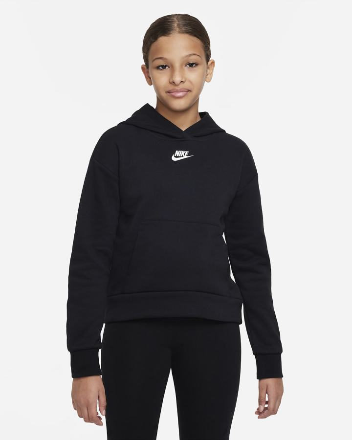 Sudadera Con Capucha Nike Sportswear Club Fleece Kids Niña Negras Blancas | JZOBA-6920