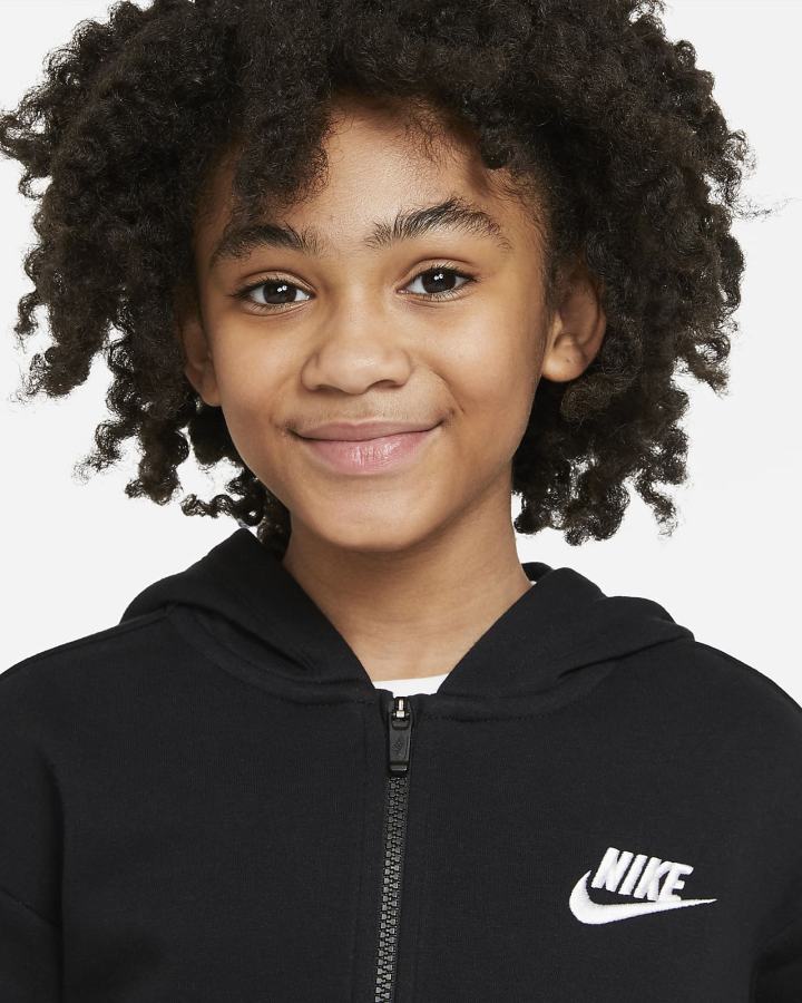Sudadera Con Capucha Nike Sportswear Club Fleece Kids Full-Zip Niña Negras Blancas | KNGOM-9307