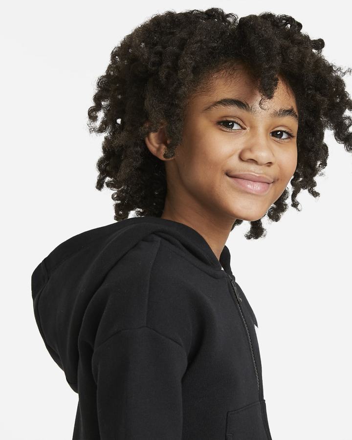 Sudadera Con Capucha Nike Sportswear Club Fleece Kids Full-Zip Niña Negras Blancas | KNGOM-9307