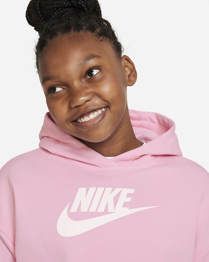 Sudadera Con Capucha Nike Sportswear Club Kids French Terry Cropped (Extended Size) Niña Rosas Blancas | KVYFJ-3481
