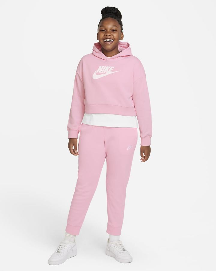 Sudadera Con Capucha Nike Sportswear Club Kids French Terry Cropped (Extended Size) Niña Rosas Blancas | KVYFJ-3481