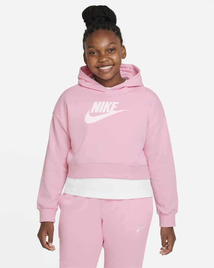 Sudadera Con Capucha Nike Sportswear Club Kids French Terry Cropped (Extended Size) Niña Rosas Blancas | KVYFJ-3481