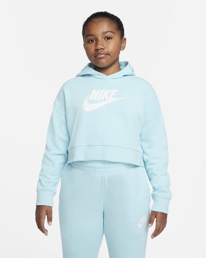 Sudadera Con Capucha Nike Sportswear Club Kids French Terry Cropped (Extended Size) Niña Blancas | LHVQE-9427