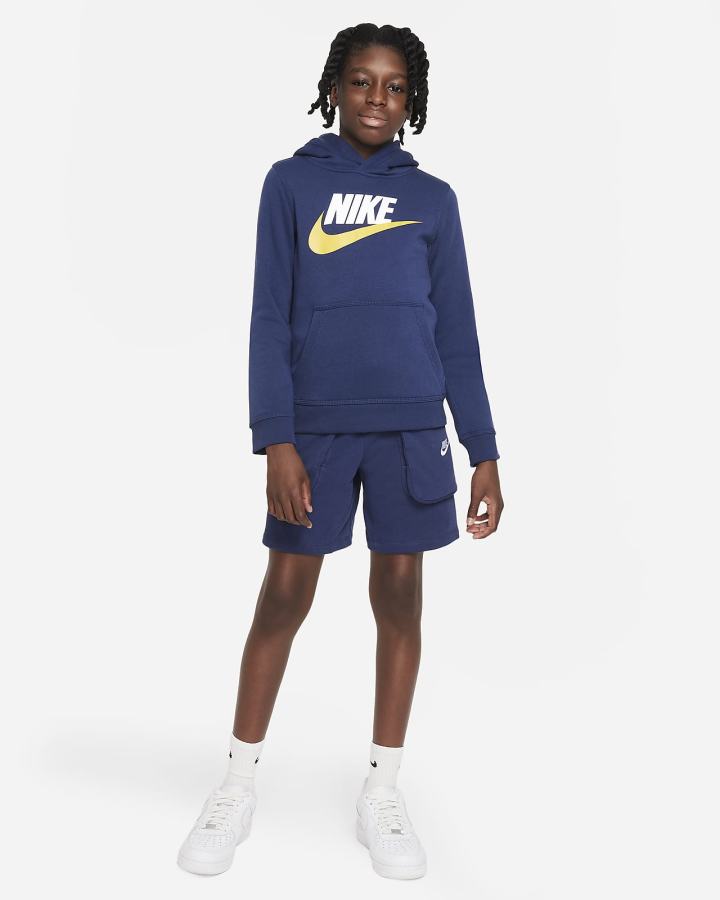 Sudadera Con Capucha Nike Sportswear Club Fleece Kids Niña Azul Marino Blancas | LQTYN-0948