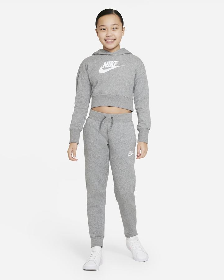 Sudadera Con Capucha Nike Sportswear Club Kids French Terry Cropped (Extended Size) Niña Marrones Blancas | NEJCL-9683