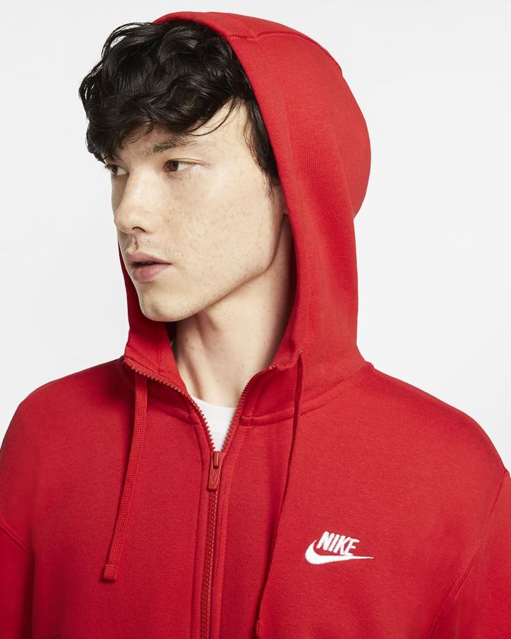 Sudadera Con Capucha Nike Sportswear Club Fleece Full-Zip Hombre Rojas Blancas | NTPLM-4362